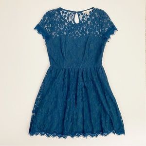 LC Lauren Conrad Lace A-Line Mini Dress Women’s Size 10 Teal Blue